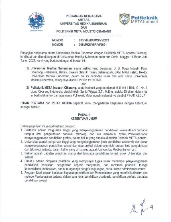 Perjanjian Kerjasama Antara Universitas Medika Suherman dan Politeknik META Industri Cikarang
